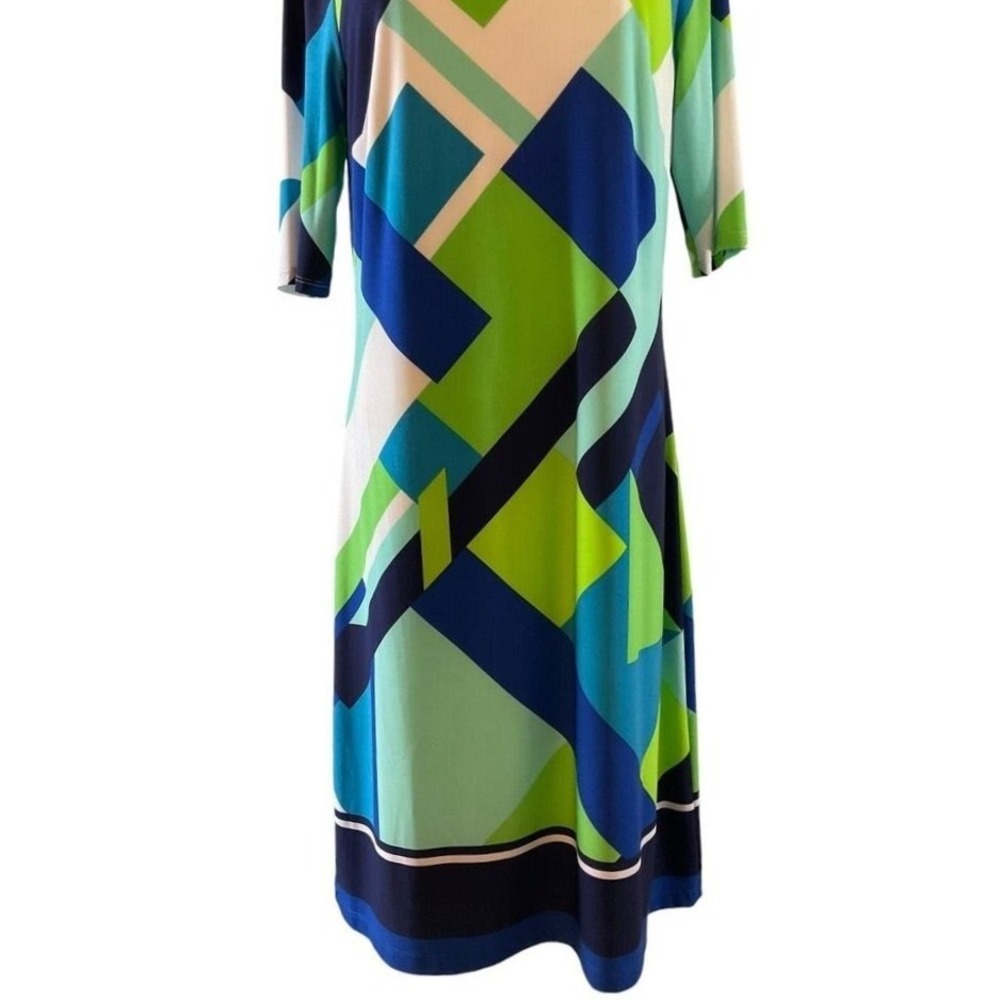 Jessica Howard Women's Blue Green Geometric Abstract Print Shift Dress Size 10 - Picture 4 of 12